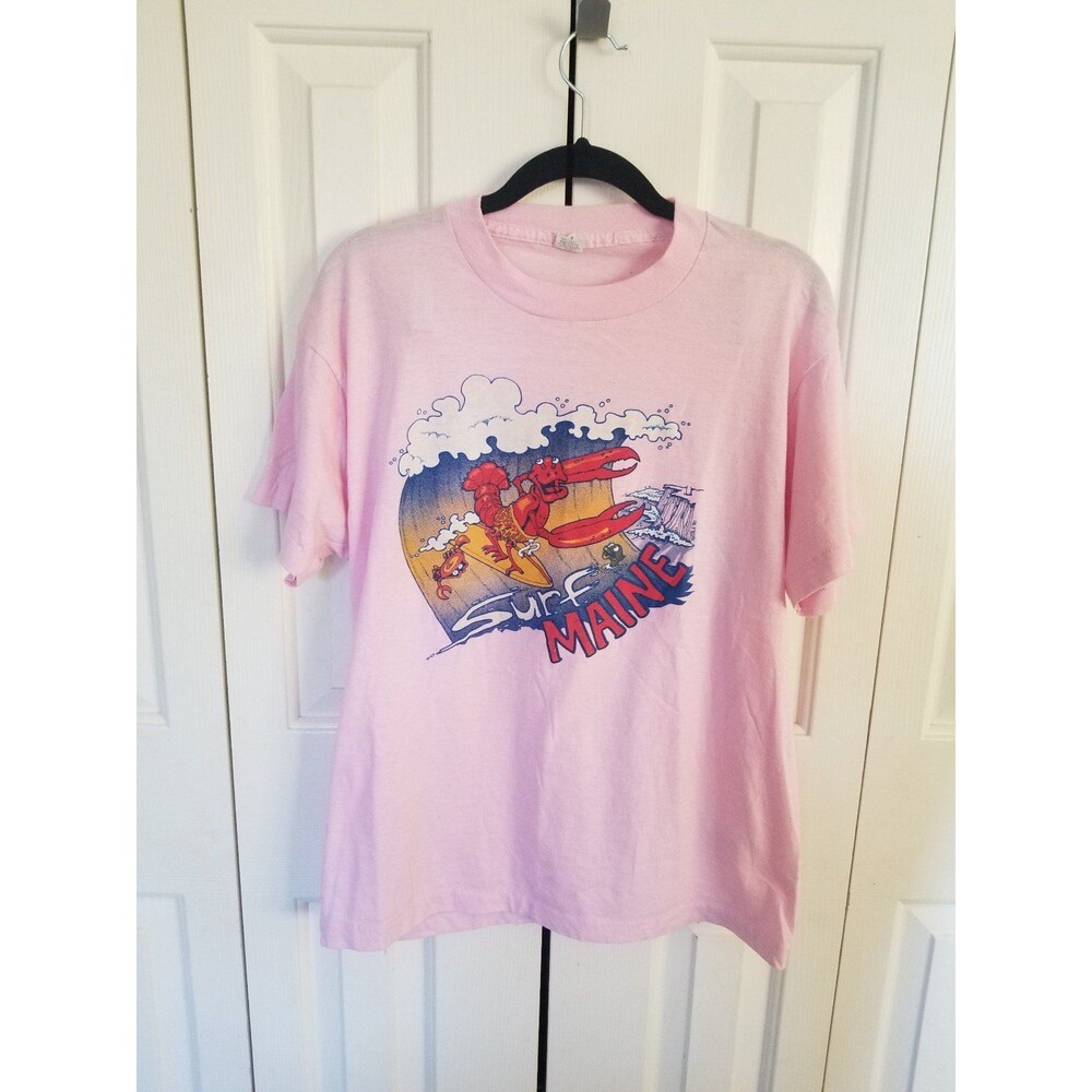 Vintage single stitch Surf Maine Lobster tee t shirt pink XL